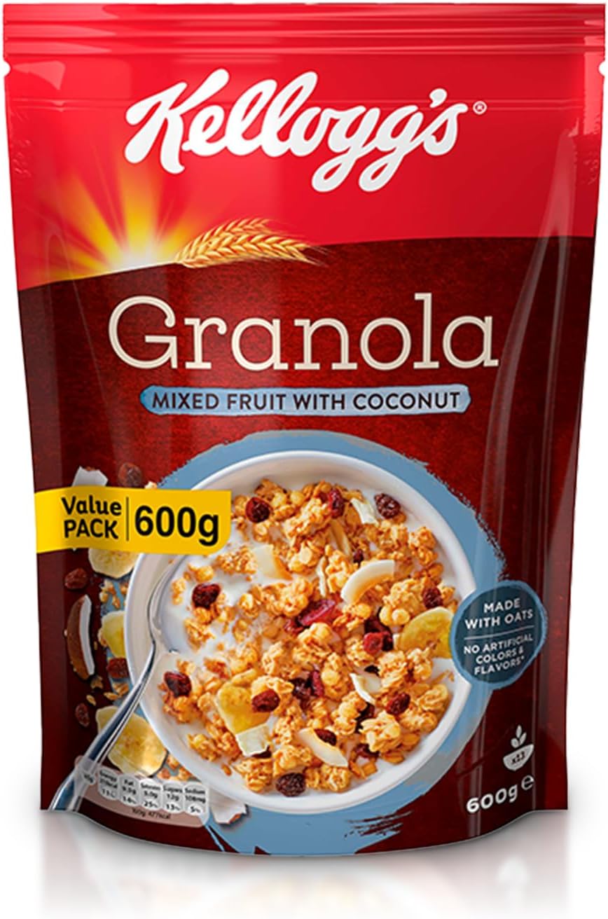 Kellogg's Granola Mixed Fruit With Coconut | 600g | Goodness of Raisins, Cranberries & Bananas | Source of Fibre | Delicious Crispy Oat Granola | Ideal For Breakfast & Snacks