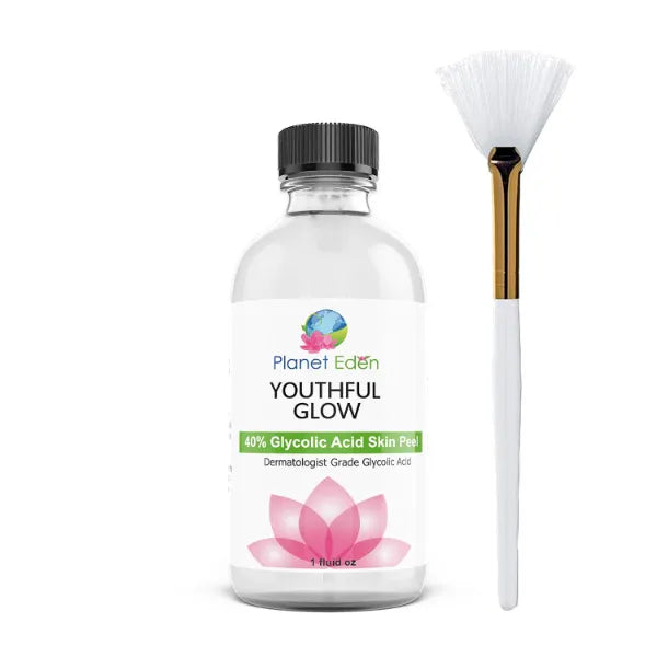 Roll over image to zoom in Planet Eden 40% Glycolic Acid Chemical Peel Kit with Fan Brush - Peel for Wrinkles, Enlarged Pores, Dark marks, Sun Damage