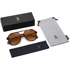 SOJOS Retro Vintage Polarized Sunglasses Double Bridge Brow Bar Square Aviators SJ2174