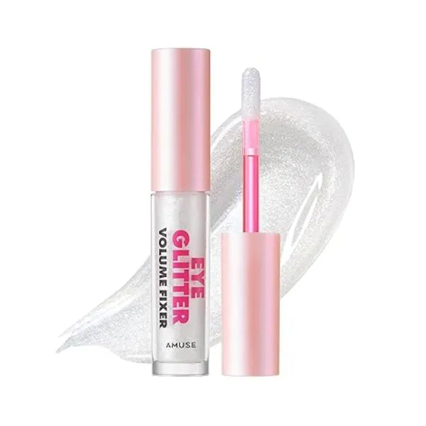 Amuse SEOUL Eye Glitter Volume Fixer 01 Glass, Liquid Glitter Eyeshadow, Shimmer Metallic, Lightweight Pearl Finish, Under Eye Shadow, Vegan, Korean Makeup