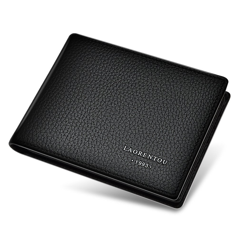LAORENTOU Genuine Leather Wallets for Men, Gift Box Packing Men's Slim Wallets Credit Card Holders Casual Men Purses Gift for Father Day Gift for Mens Birthday, 03 Black, Short, Rfid Wallet