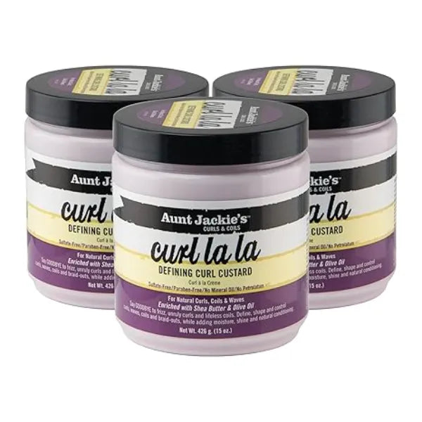Aunt Jackie's Curl La La Defining Custard for Curls, Coils & Waves Enriched with Shea Butter and Olive Oil, 15 oz, 3 Pack