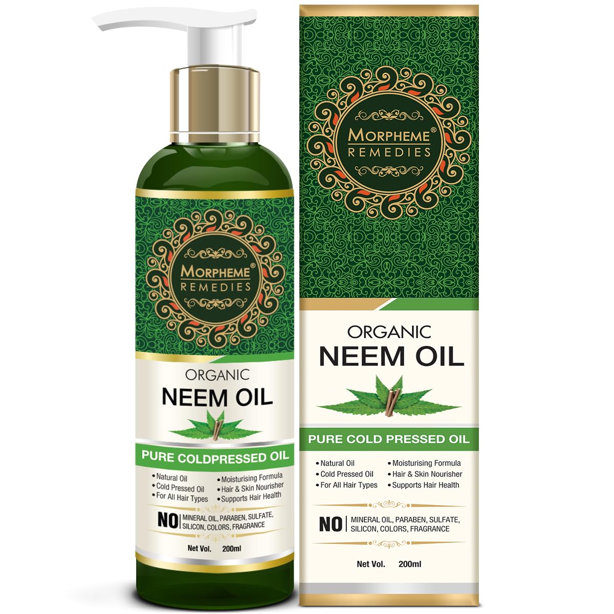 Morpheme Remedies Pure Organic Neem Oil (Cold Pressed & Undiluted), 200ml