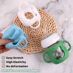 Azonee 3 Pack Silicone Sleeves for Avent Natural Glass Baby Bottles – Anti-Breakage Baby Bottle Protector with Handles, Compatible with Philips Avent 4oz Glass Baby Bottles(White, Blue & Green)