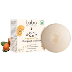 Babo Botanicals Sensitive Baby Fragrance-Free 2-in-1 Shampoo & Wash Bar - Shea Butter, Calendula & Aloe Vera - Cruelty-Free - Vegan - Pediatrician Tested - For Babies & Kids