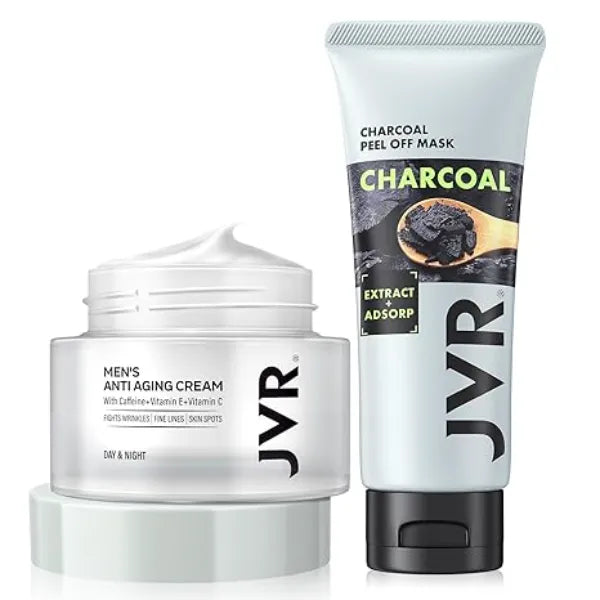 JVR Blackhead Remover Mask and Men's Face Moisturizer Cream Anti Aging Cream For Men, 2IN 1 Charcoal Peel Off Black Mask, Facial Mask Purifying and Deep Cleansing for All Skin Types