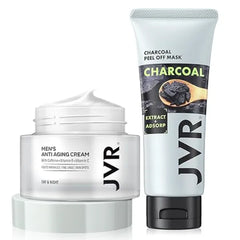 JVR Blackhead Remover Mask and Men's Face Moisturizer Cream Anti Aging Cream For Men, 2IN 1 Charcoal Peel Off Black Mask, Facial Mask Purifying and Deep Cleansing for All Skin Types