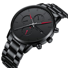 NIBOSI Men's Watches Analog Minimalist Black/Red Dial Watches for Men Business Chronograph Military Casual Wrist Watches Stainless Steel Strap Date