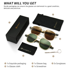 SUNGAIT Men's Military Style Polarized Pilot Aviator Sunglasses Bayonet Temples