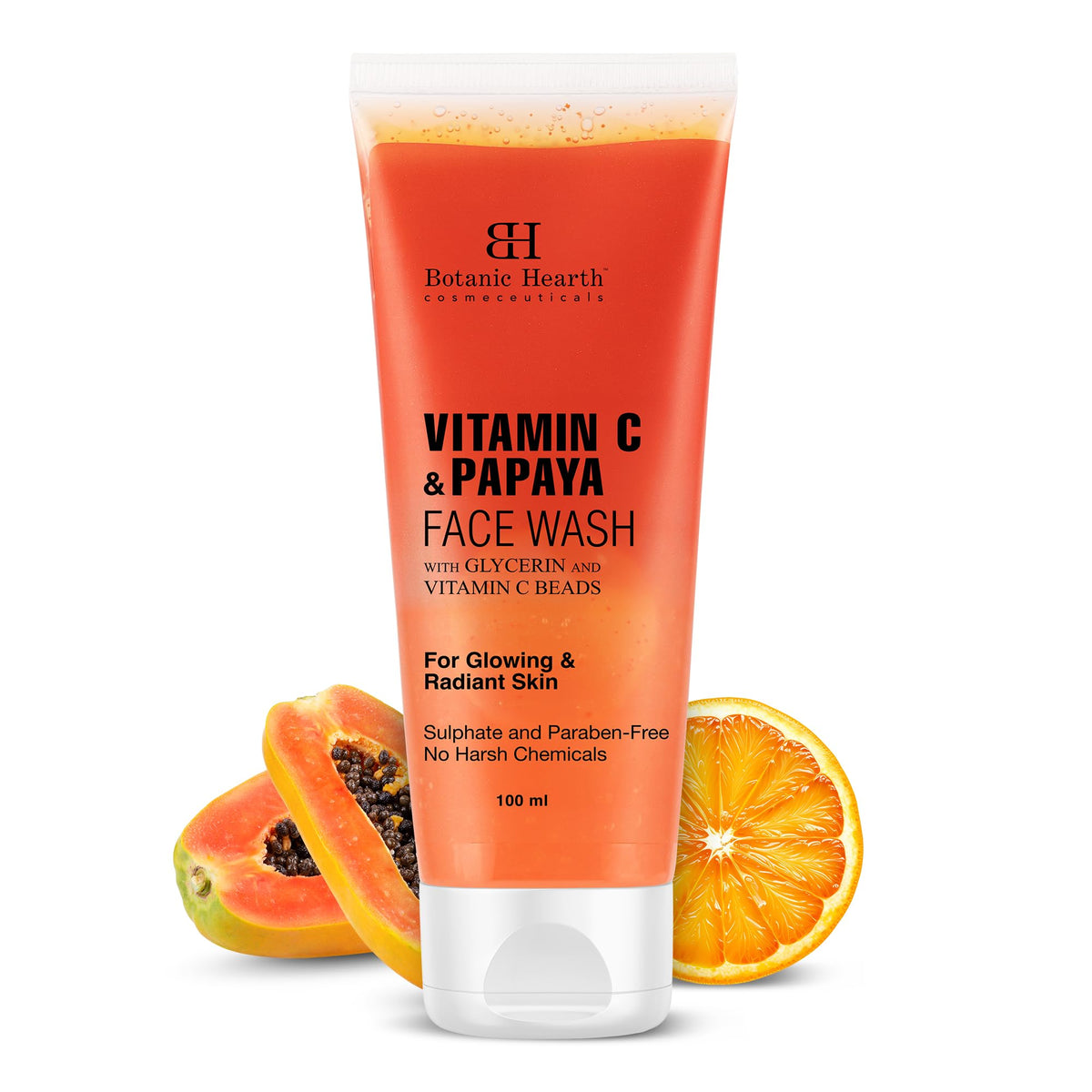 Botanic Hearth Vitamin C & Papaya Cleanser Face Wash | Brightening Face Wash with Vitamin C Beads | For Glowing & Radiant Skin | For Women & Men | Sulphate & Paraben Free | 100ml