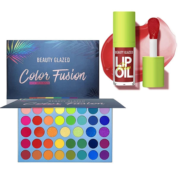 MYUANGO Rainbow Eyeshadow Palette with Hydrating Lip Oil Bundle