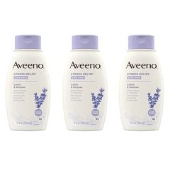 Aveeno Stress Relief Body Wash with Soothing Oat, Lavender, Chamomile & Ylang-Ylang Essential Oils, Hypoallergenic, Dye-Free & Soap-Free Calming Body Wash, 12 fl. Oz (Pack of 3)