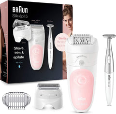 Braun Silk-épil 5 Epilator, Hair Removal, 3 In 1, Includes Shaver & Bikiki Trimmer, Gentle Hair Removal Setting, Wet & Dry, 100% Waterproof, Gifts for Women, 5-820, White/Pink [comes with UK Plug]