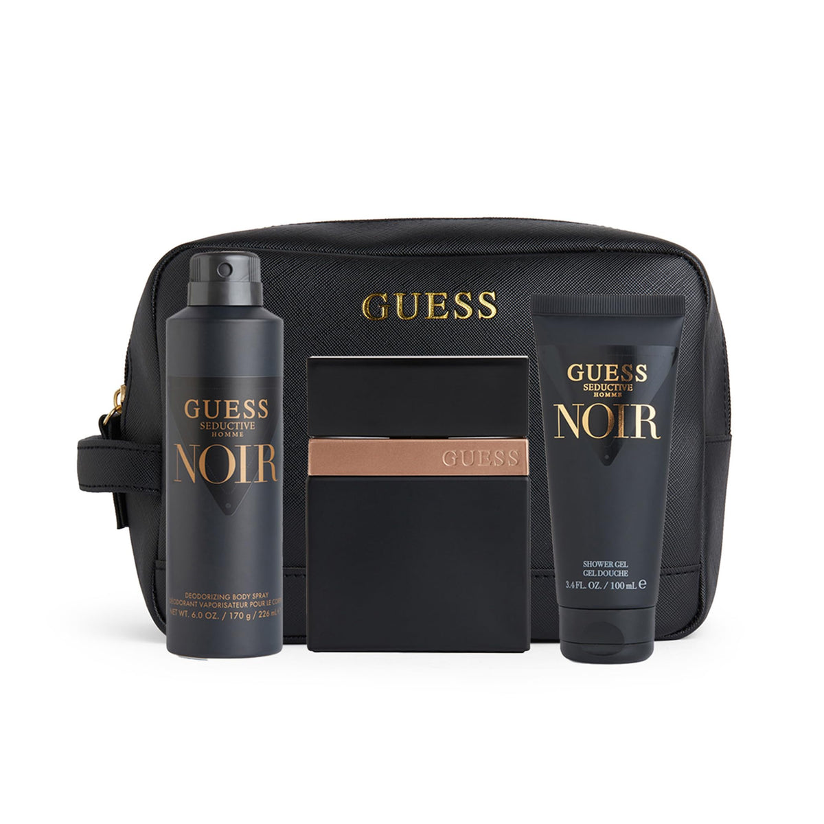 Guess Seductive Noir Giftset for Men EDT 100ML+ Deo Spray 226ML + SG 100ML + Pouch