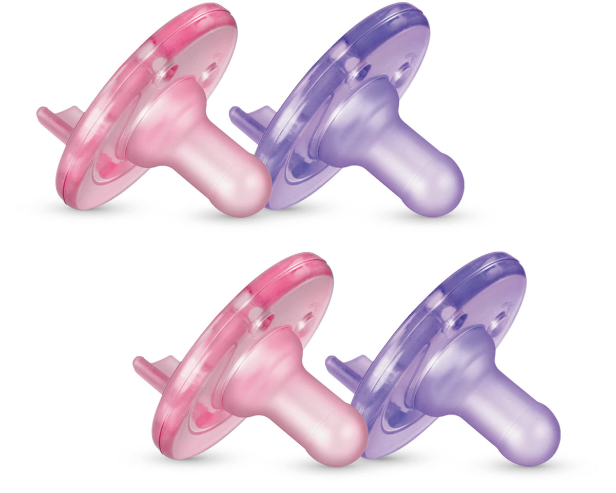 AVENT Philips Soothie Pacifier, Pink/Purple, 0-3 Months, 4 Pack, SCF190/42