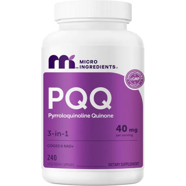 Micro Ingredients PQQ 40 mg Per Serving, 240 Vegetarian Capsules | 3-in-1 Pyrroloquinoline Quinone with CoQ10 & NAD+ | Non-GMO, Gluten Free