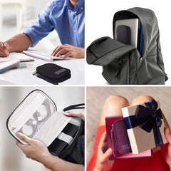 SYOSI Small Electronic Organizer Cable Bag, Travel Portable 2 PCS Electronic Accessories Storage Bag Soft Carrying Case Pouch for Hard Drive, Cord, Charger, Earphone, USB, SD Card (Black+Gray)