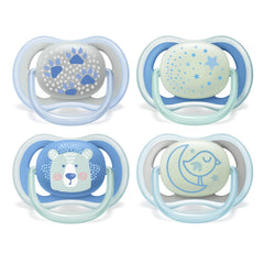 Philips Avent Ultra Air Soother - Pack of 4 Light, Breathable, Soothers, 2 Glow in The Dark, and 2 Daytime Philips Baby Dummies, 6-18M (Model SCF376/15)