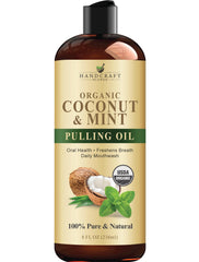 Coconut Oil Pulling for Teeth and Gums with Peppermint Oil - Organic Coconut Oil Pulling Oil Mouthwash for Fresh Breath, Oral Health and Cleaner Teeth and Gums - 236 ml