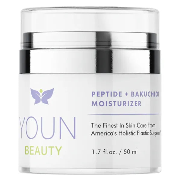 YOUN Beauty Peptide + Bakuchiol Moisturizer – Paraben-Free Retinol-Alternative Face Moisturizer to Support Collagen Production, Skin Hydration and Elasticity - 50ml