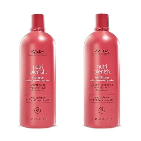 Aveda Nutriplenish Deep Moisture Shampoo & Conditioner Duo for Dry to Very Dry Hair Organic Pomegranate Oil, Coconut Oil, Mango Butter Liter Size