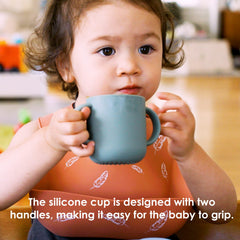 ROCCED Silicone Tiny Cups for Baby Training Cups Easy Grip for 6 Months+ 150ml/5oz 2 Pics-Sage