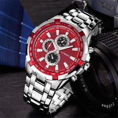 CURREN Mens Watches, Watches Quartz Analog Calendar,Wrist Watch for Men, Fashion Waterproof Stainless Steel Band-Red