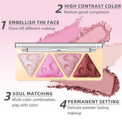NALACAL Pink Baked Blush Palette for Cheeks Makeup, 4 Colors Shimmer Facial Blush for Natural Glowing Finish Lasting Lightweight Matte Natural Cream Powder Easy To Blend Contour Highlighter Blusher