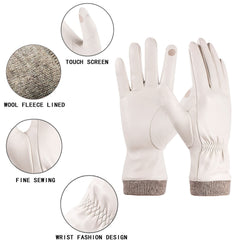 REDESS Winter Leather Gloves for Women, Wool Fleece Lined Warm Gloves, Touchscreen Texting Thick Thermal Snow Driving Gloves - Beige