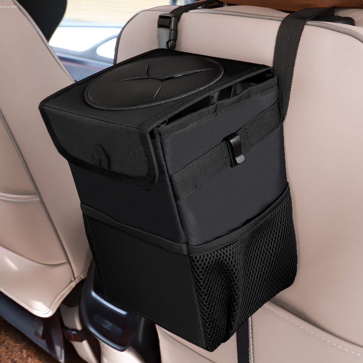 Sulfar Womdee Car Trash Cans With Lid, Multipurpose Garbage Bag And 3 Storage Pockets, Portable Accessories/Toy/Car Organizer, 100% Waterproof Leak-Proof For Truck, Minivan & Vehicle