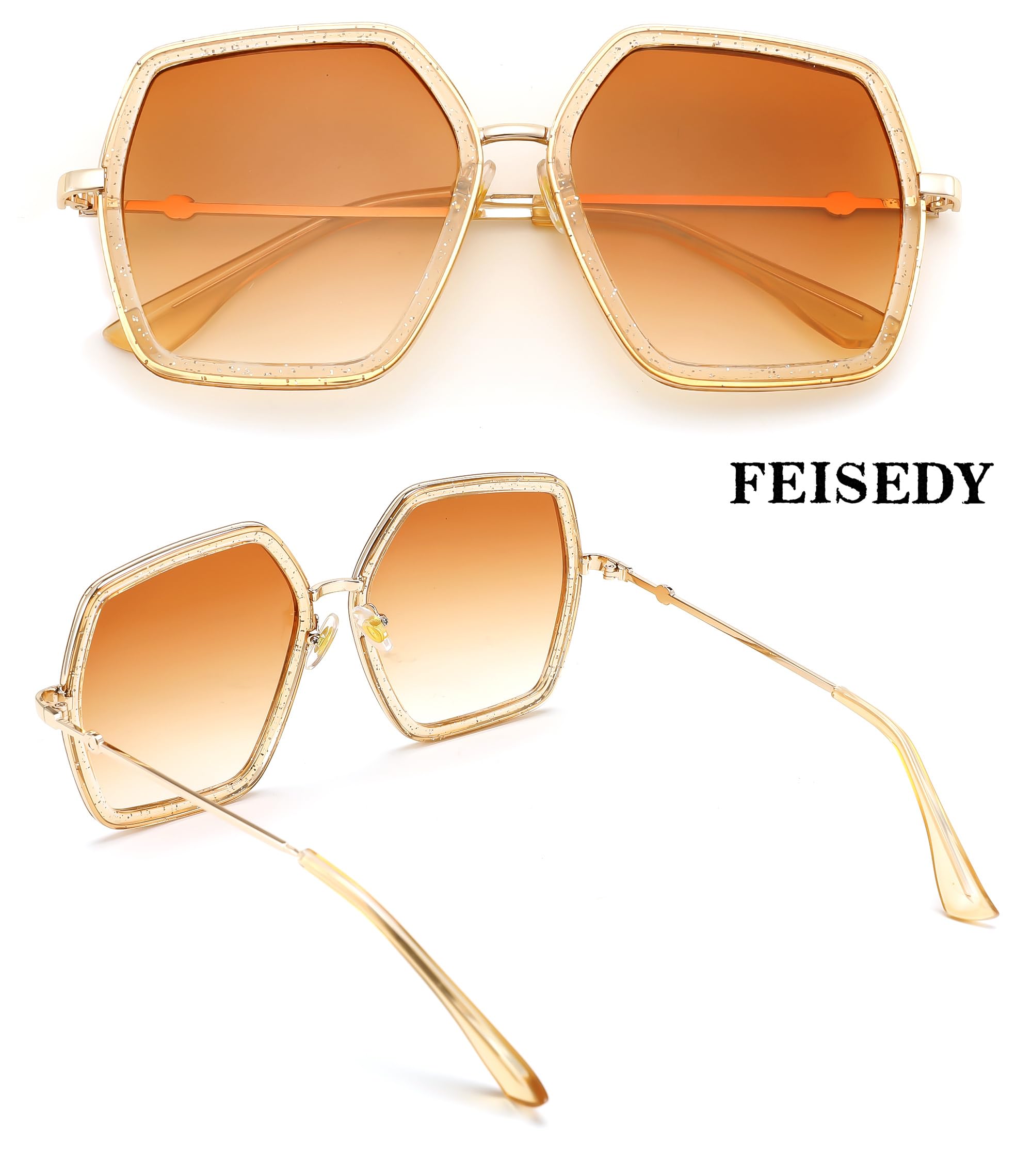 FEISEDY Women Large Hexagon Inspired Sunglasses Fashion Irregular Design Style Geometric B2503