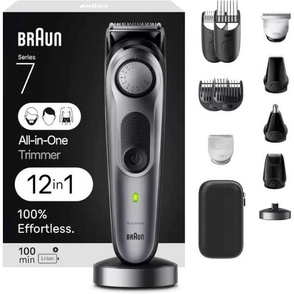 Braun Series 7 All-in-One Trimmer (AIO7440), 12-in-1 Cordless Men's Grooming Kit with AutoSense Technology