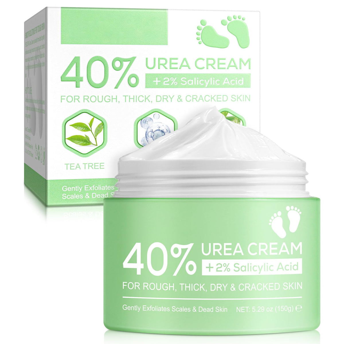ALIVER Urea Cream 40% with Salicylic Acid 2%, Foot Cream for Dry, Cracked, Thick, and Rough Skin, Deeply Moisturizing, Gently Exfoliating Dead Skin and Flakes 150g