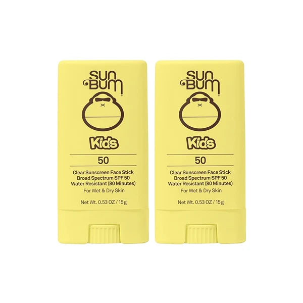 Sun Bum Kids SPF 50 Clear Sunscreen Face Stick | Wet or Dry Application | Hawaii 104 Act Compliant (Octinoxate & Oxybenzone Free) Broad Spectrum UVA/UVB Sunscreen | 0.53 oz (Pack of 2)