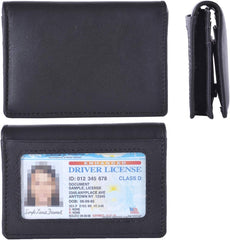 RFID Genuine Leather Bifold ID/Business Credit Card Case Holder for Men Slim Front Pocket Wallet Button, Black, Rfid Wallet