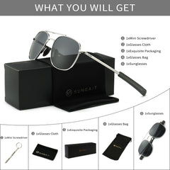 SUNGAIT Men's Military Style Polarized Pilot Aviator Sunglasses Bayonet Temples