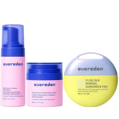 Evereden SPF 50 Fluid Silk Mineral Kids Sunscreen, Multi Vitamin Face Wash, & Face Cream Set Sheer, Clean, Cooling, Non Nano UVA & UVB Protection Meets Skin Hydration, Protection, & Nourishment