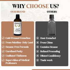 Drsous Ca Organic Cumin Oil 100ml | 100% Pure Cold Pressed Therapeutic Grade Essential Oil for Hair Growth, Muscle and Joint Relief | Made in Palestine