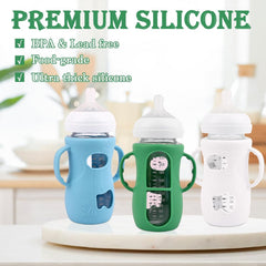 Azonee 3 Pack Silicone Sleeves for Avent Natural Glass Baby Bottles – Anti-Breakage Baby Bottle Protector with Handles, Compatible with Philips Avent 8oz Glass Bottles, Bpa-Free(White, Green & Blue)