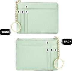 Slim RFID Blocking Card Holder Small Pocket Wallet Keychian Zipper Coin Purse Minimalist Leather Cash & Coin & Cards Case for Women Men, Green, s, Rfid Wallet