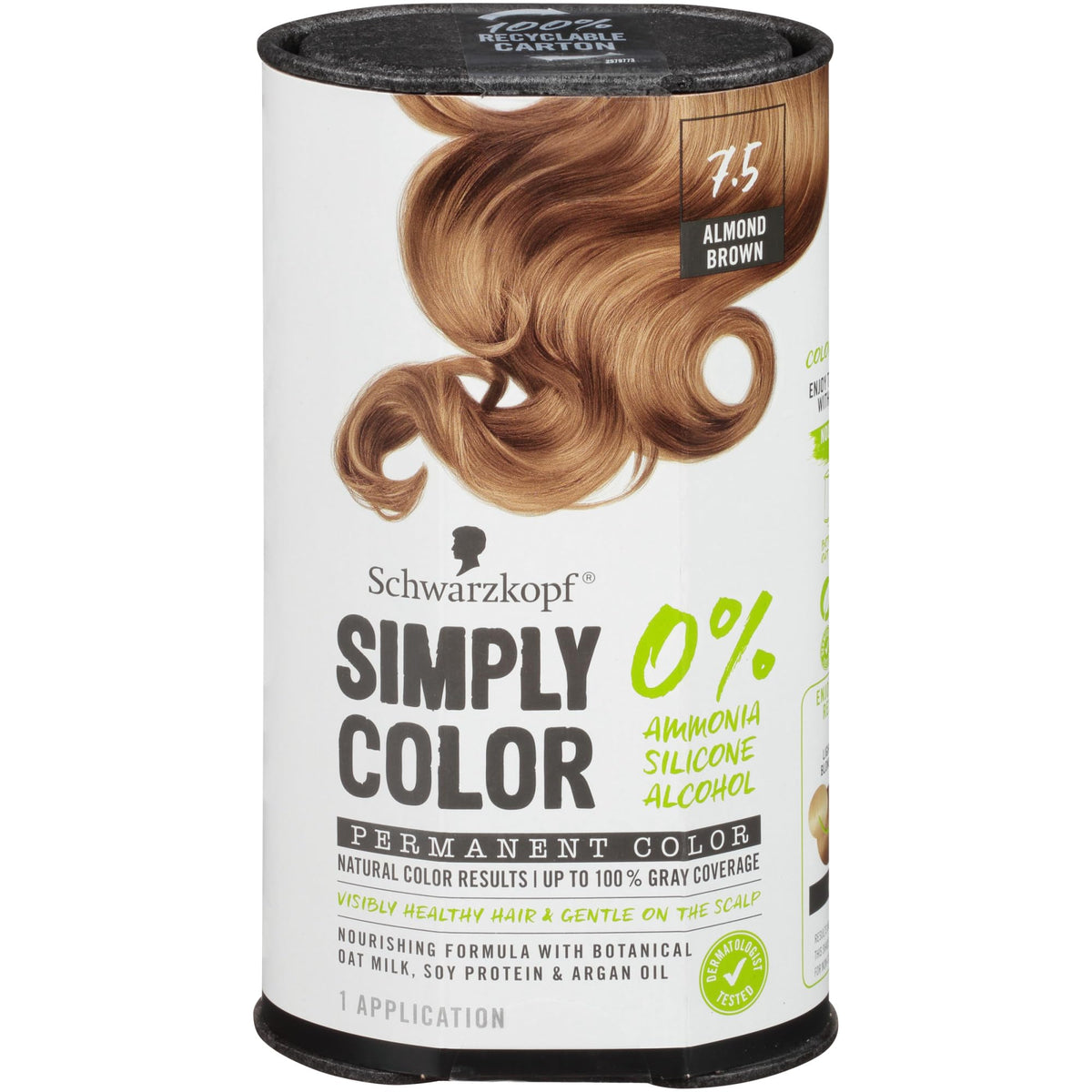 Schwarzkopf Simply Color Permanent Hair Dye 7.5 Almond Brown, Permanent Hair Dye for a Healthy Look, No Ammonia or Silicone, Dermatologically Tested, No PPD or PTD