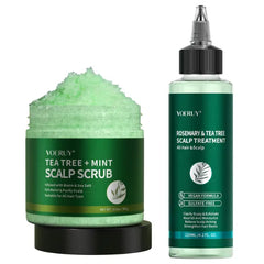 VOERUY Tea Tree Scalp Exfoliator Scrub 10.6oz/300g +Rosemary & Tea Tree Scalp Treatment 120ML