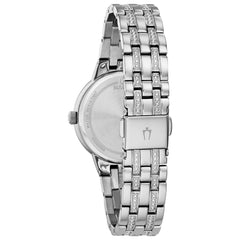 Bulova Ladies' Crystal Phantom 3-Hand Quartz Watch, Faceted Mineral Glass Dial - Steel/Blue