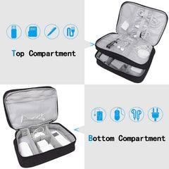 Ogetok Electronic Organizer Bag Travel Cable Accessories Double Layer Large Waterproof Storage Case for Adapter, Chargers, Power Bank, Mouse,iPad, Phone, Kindle, SD Card, Wires, Cords, Drive, Black