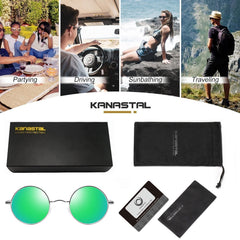 KANASTAL Hippie Round Polarized Sunglasses for Women Men, Small Circle Sun Glasses Classic Vintage Retro Shades Metal Frame UV400 Protection