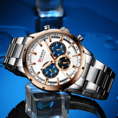 CURREN Herren-Armbanduhr Sport Quarz Chronograph Armbanduhr mit Leuchtzeigern Mode Edelstahl Uhr Datum - silver white