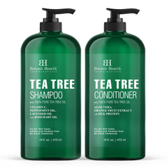 Botanic Hearth Shampoo and Conditioner Set - with 100% Pure Tea Tree Oil, for Itchy and Dry Scalp, Sulfate/Paraben Free - for Men and Women - 16 fl oz each