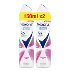 Rexona Women Antiperspirant Deodorant Spray, 72H Sweat & Odor Protection, Powder Dry, with MotionSense Technology, 150ml, Pack of 2