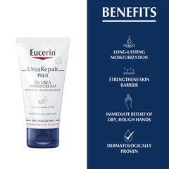 Eucerin UreaRepair Plus 5% Urea Hand Cream with Ceramides, Daily Moisture, Suitable for Mature & Diabetic, Instant 48-Hour Relief for Dry & Rough Skin - 75ml