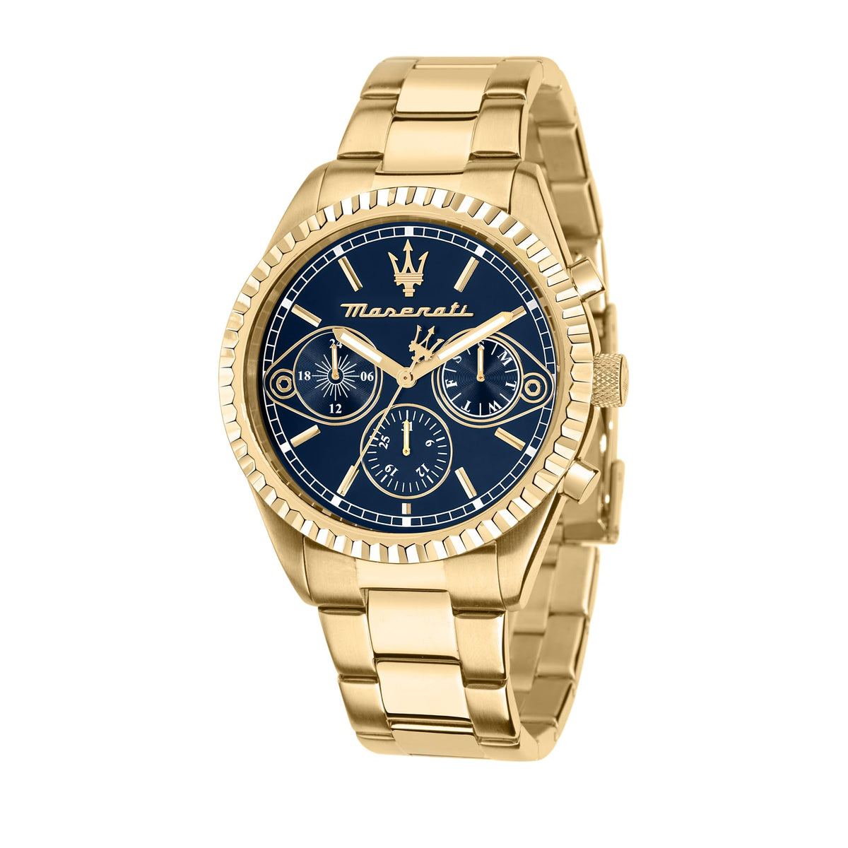 Maserati COMPETIZIONE 43 mm Multifunction Men's Watch, Gold, R8853100026 - Gold-Blue